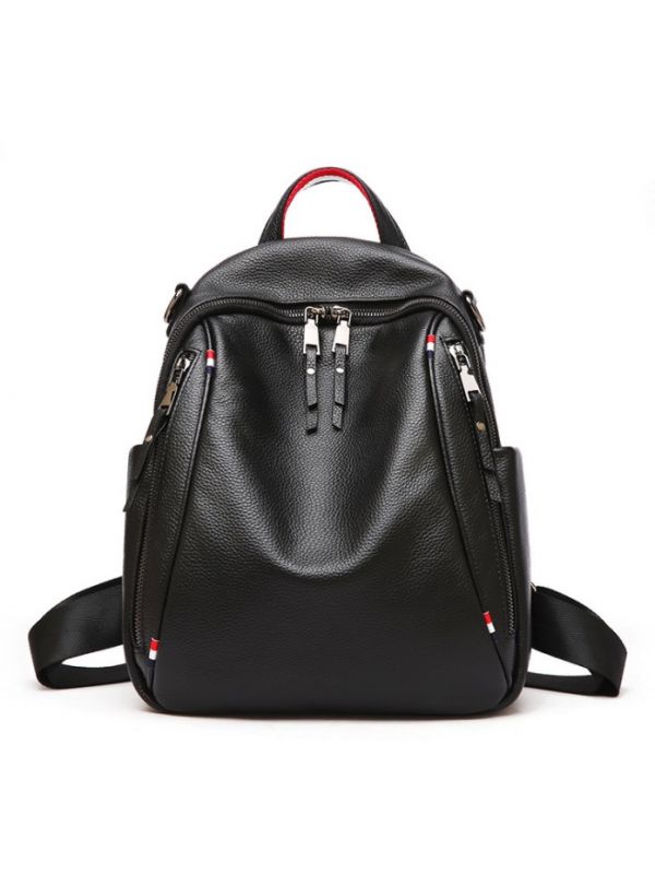 British Style Top Grain Genuine Leather Backpack-Black