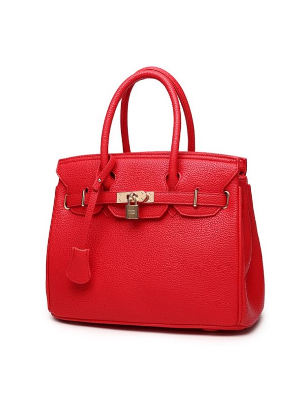 Classic Style Pebbled PU Leather Birkin Bag Handbags-Red