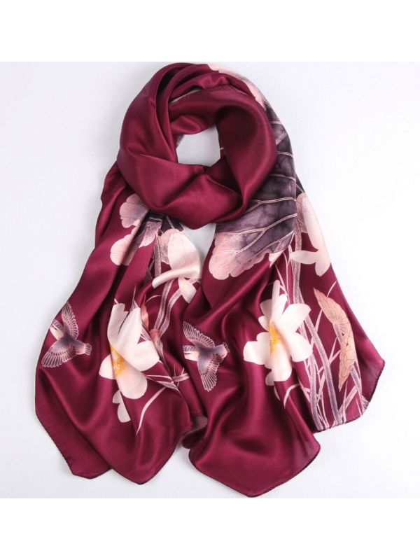 Enthusiasm Lotus Blossoms Silk Charmeuse Fabric Digital Painting Scarves Shawls 180*55cm