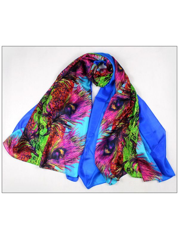 Peacock Feathers 100% Pure Silk Scarves Shawl-86024