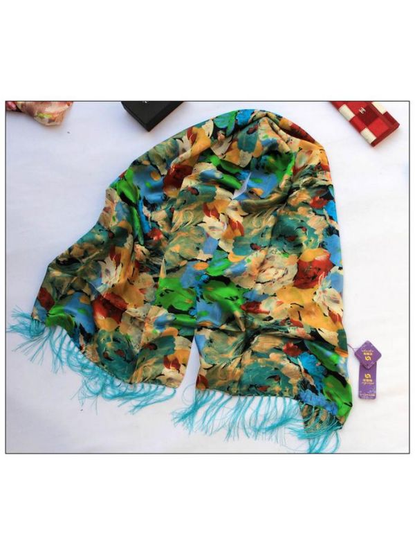Flower Thickened Double Layer 100% Silk Scarves Shawl-75004