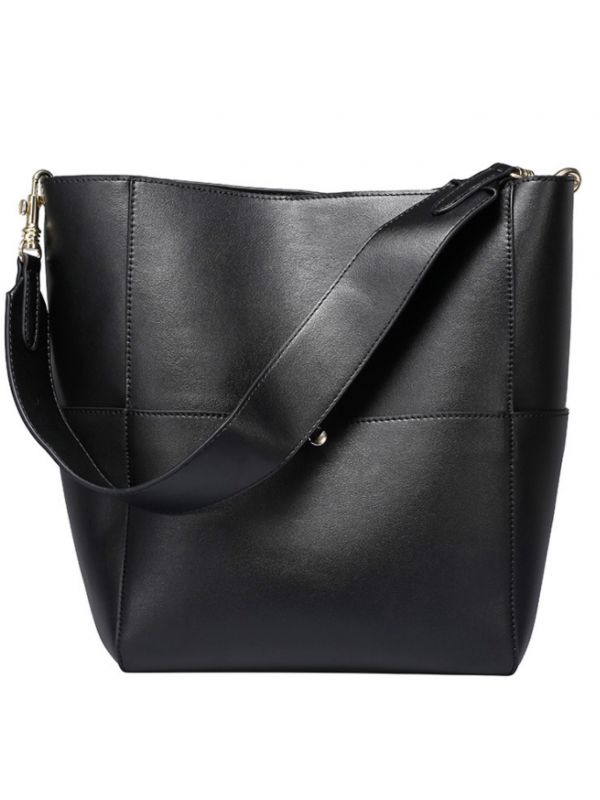 Hot Sale Fashion Genuine Leather Bucket bag-Black