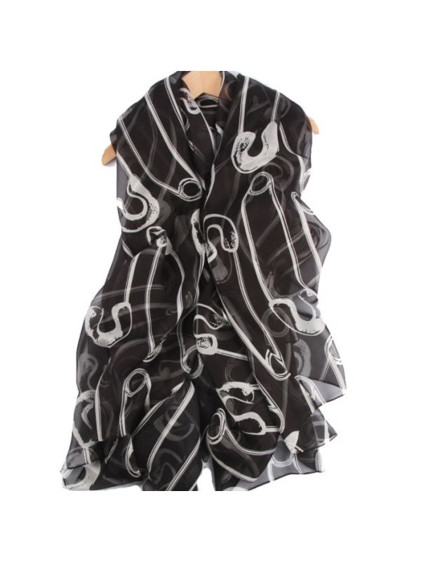 Clip Chiffon 100% Silk Scarves Shawls 180*140cm-Black