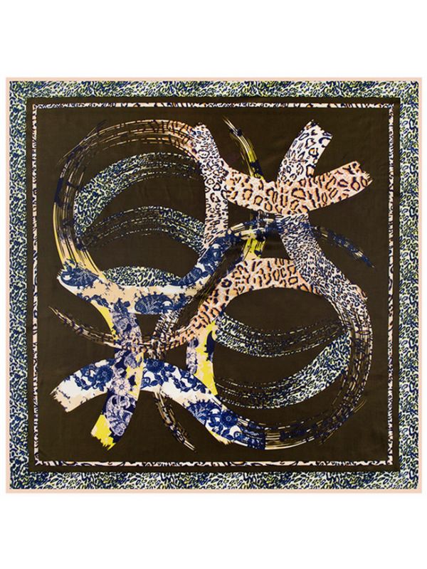Geometry Arc Leopard Hit Color-43dd2-1 Twill Silk & Polyester 100*100 Scarf Kerchief