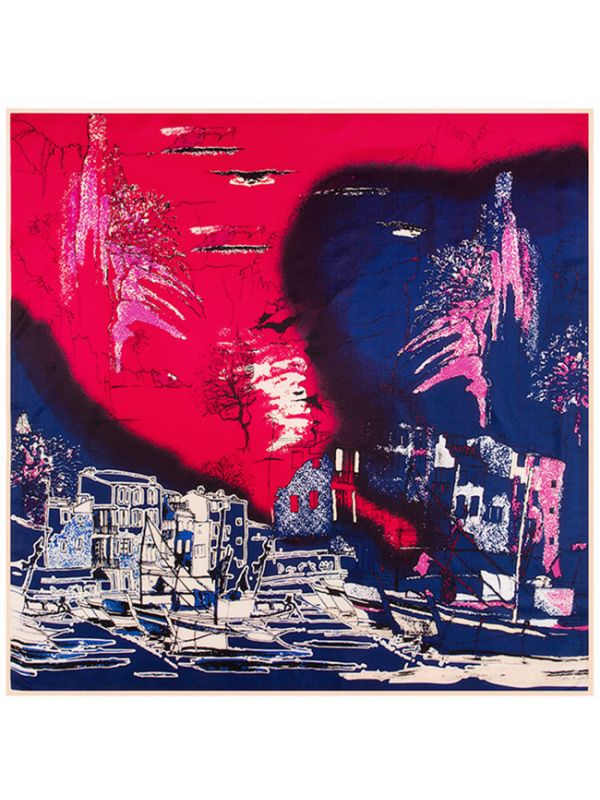 City Night Sky Ships-43dd112 Twill Silk & Polyester 100*100 Scarf Kerchief