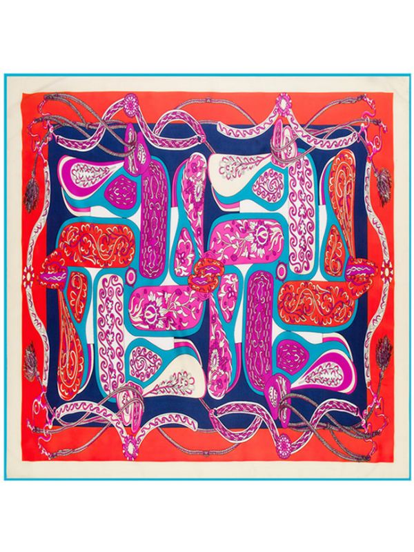 Big Cashew Tassels Pattern-43dd122 Silk & Polyester 100*100 Scarf Kerchief