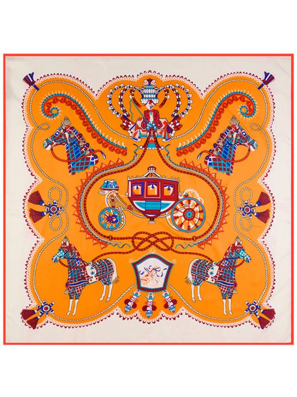 Royal Horse Pattern-43ddf2 Twill Silk & Polyester 100*100 Scarf Kerchief