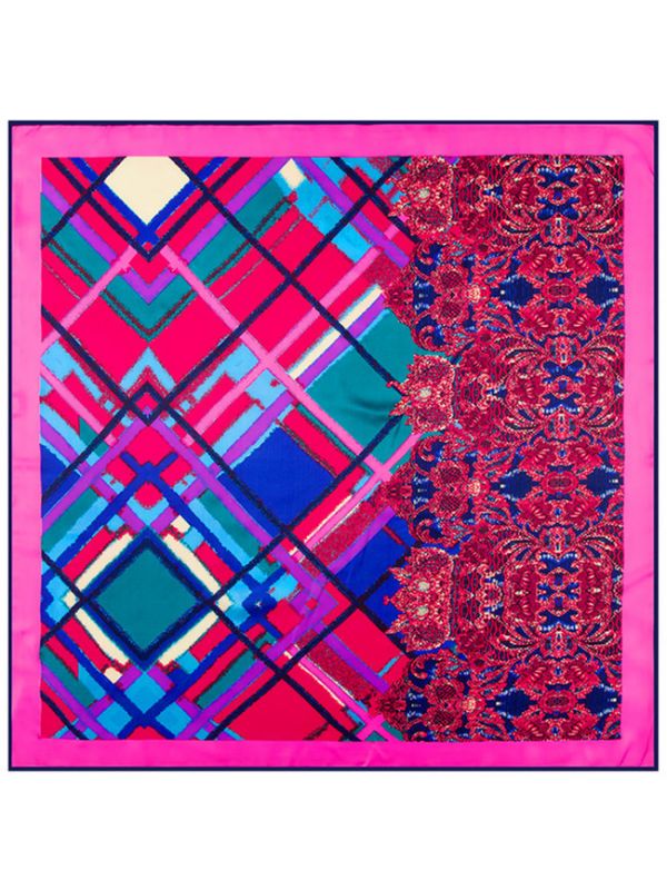 Kazahana Lattice Pattern-43dg2 Twill Silk & Polyester 100*100 Scarf Kerchief