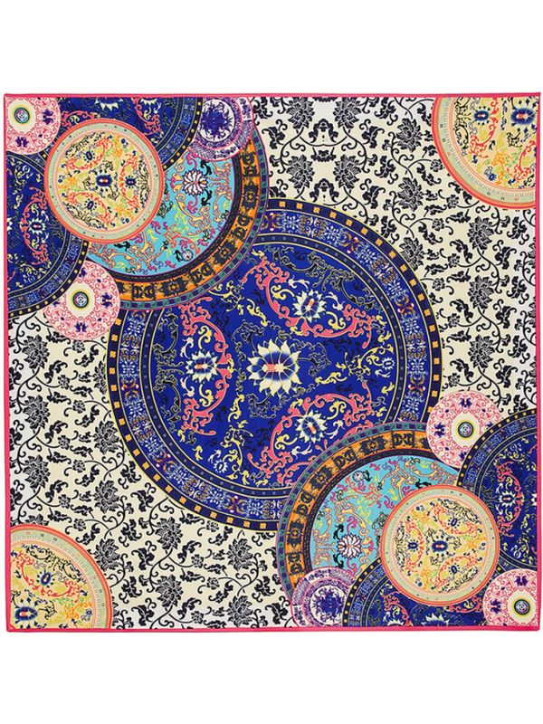 Blue and White Porcelain-0502 Twill Silk & Polyester 100*100 Scarf Kerchief