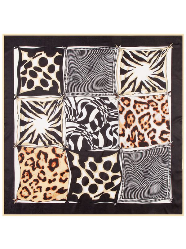 Leopard Wave Nine Grid-2342 Twill Silk & Polyester 100*100 Scarf Kerchief