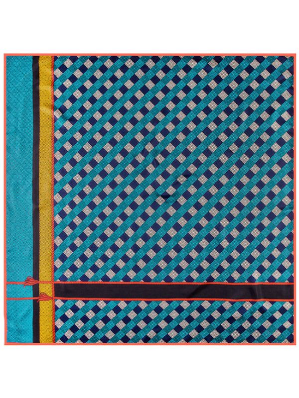 Lattice Mosaic Tassels-fsdf32 Silk & Polyester 100*100 Scarf Kerchief
