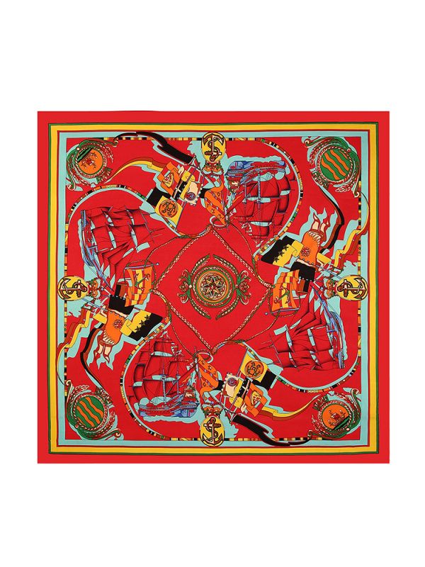 Ships Sail To Anchor Pattern-0622 Twill Silk & Polyester 130*130 Scarf Kerchief
