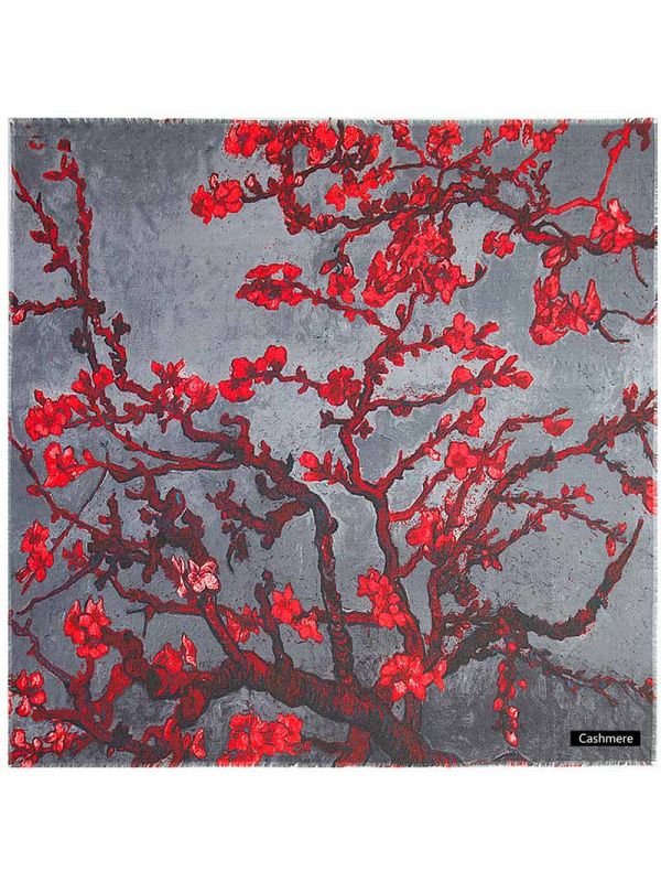Trees&Flowers Pure Cashmere Square Scarves-Gray