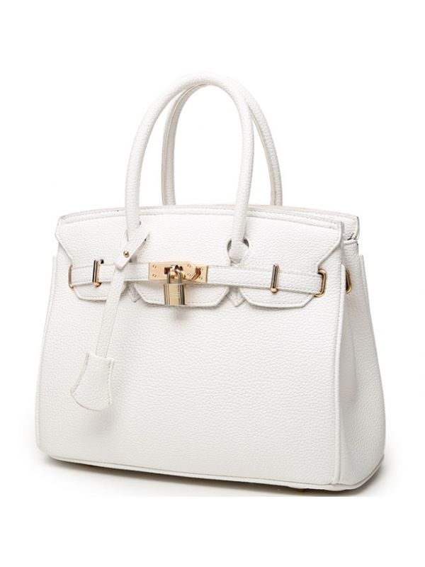 Classic Style Pebbled PU Leather Birkin Bag Handbags-White