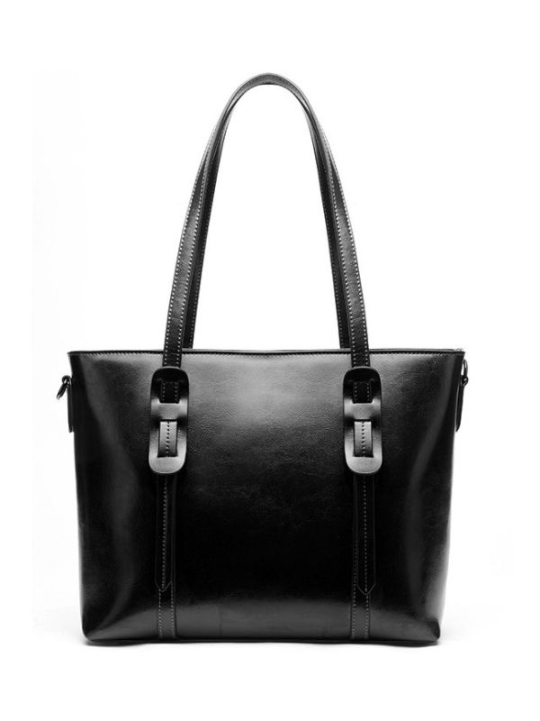 Classic Hot Sale Genuine Leather Cowhide Tote Shoulder Bag-Black