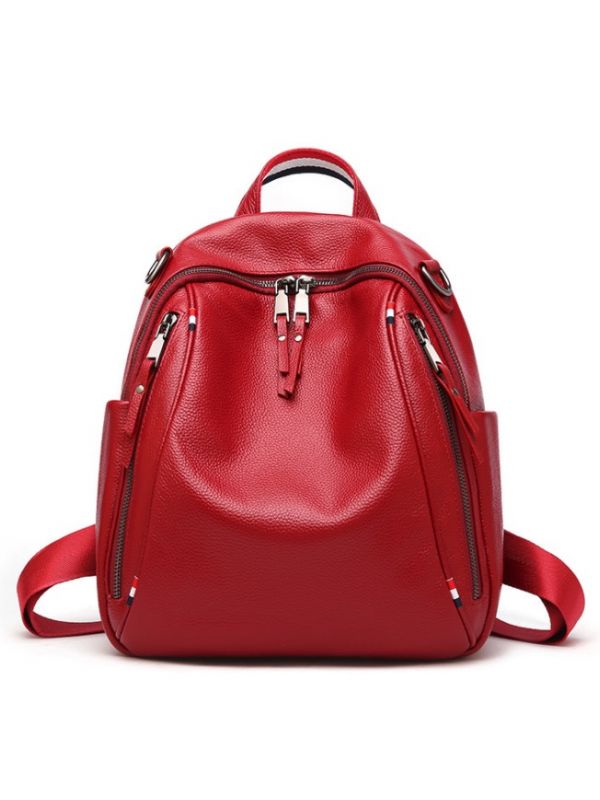 British Style Top Grain Genuine Leather Backpack-Red