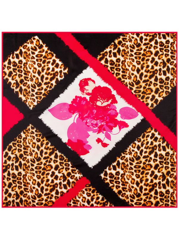 Leopard Flowers and Plants Pattern-43dd3 Silk & Polyester Scarf Kerchief