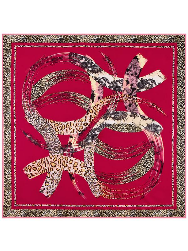 Geometry Arc Leopard Hit Color-43dd3-1 Twill Silk & Polyester 100*100 Scarf Kerchief