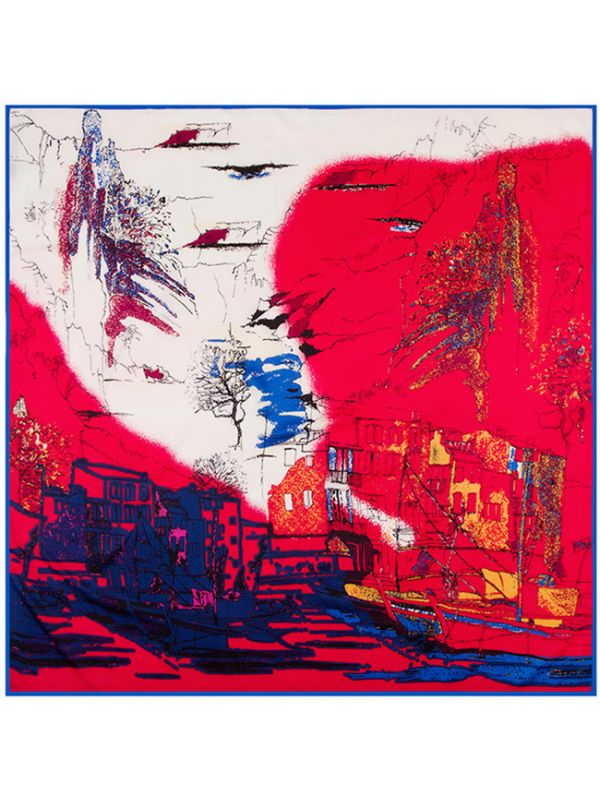 City Night Sky Ships-43dd113 Twill Silk & Polyester 100*100 Scarf Kerchief