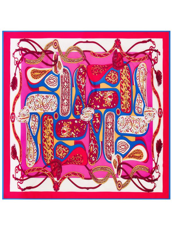 Big Cashew Tassels Pattern-43dd123 Silk & Polyester 100*100 Scarf Kerchief