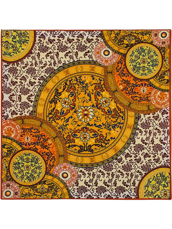 Blue and White Porcelain-0503 Twill Silk & Polyester 100*100 Scarf Kerchief