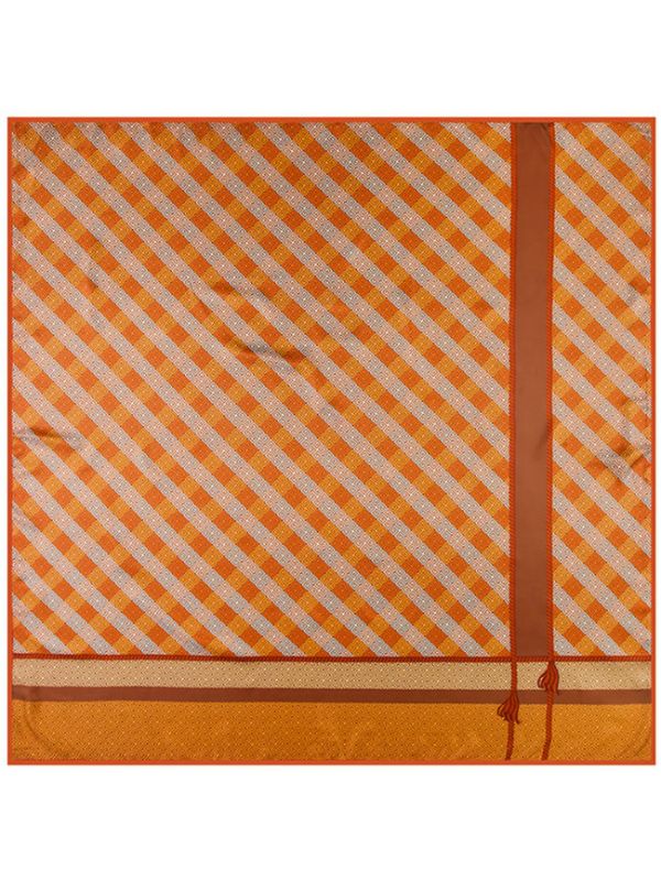 Lattice Mosaic Tassels-fsdf33 Silk & Polyester 100*100 Scarf Kerchief