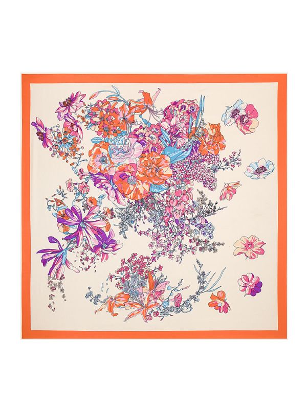 Butterfly Flowers and Plants Pattern-fsd3 Twill Silk & Polyester 100*100 Scarf Kerchief