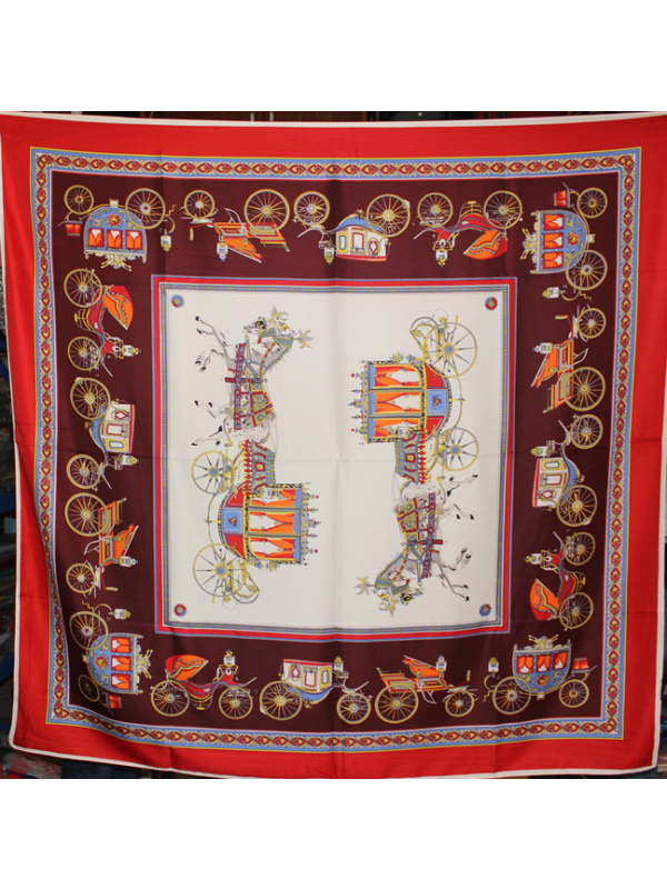 Classic Carriage Chain-0033 Twill Silk & Polyester 130*130 Scarf Kerchief