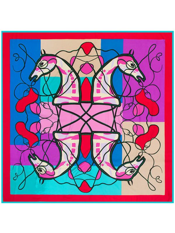 Whiplash Horse Pattern-06232 Twill Silk & Polyester 130*130 Scarf Kerchief
