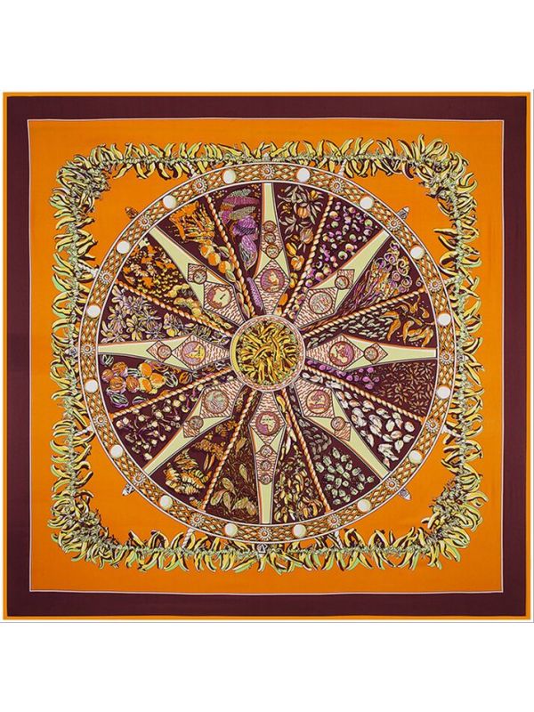 Small Pepper Bohemia Rose Compass-0143 Twill Silk & Polyester 130*130 Scarf Kerchief