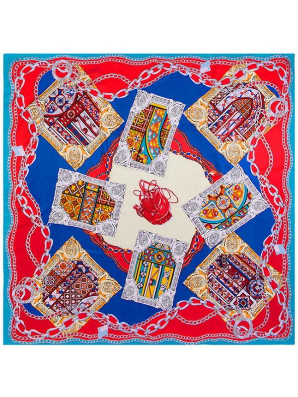 Flagon Poker Chain Pattern-fsd3-4 Twill Silk & Polyester 130*130 Scarf Kerchief