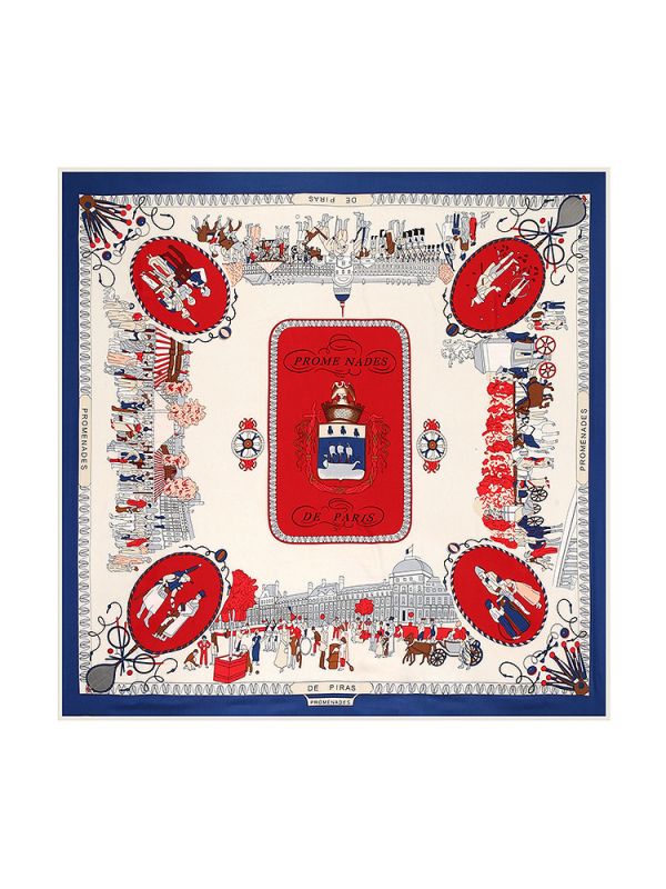 Stroll Paris-0623-1 Silk & Polyester 130*130 Scarf Kerchief