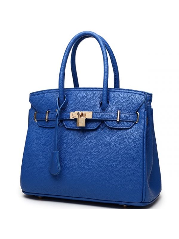 Classic Style Pebbled PU Leather Birkin Bag Handbags-Blue