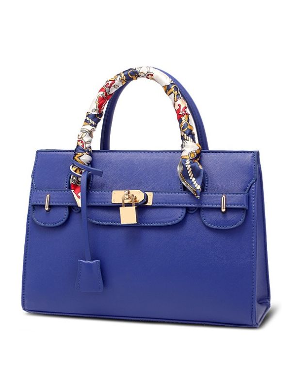 Classical PU Birkin Bag Tote Shoulder Bag-Blue-Large-sized