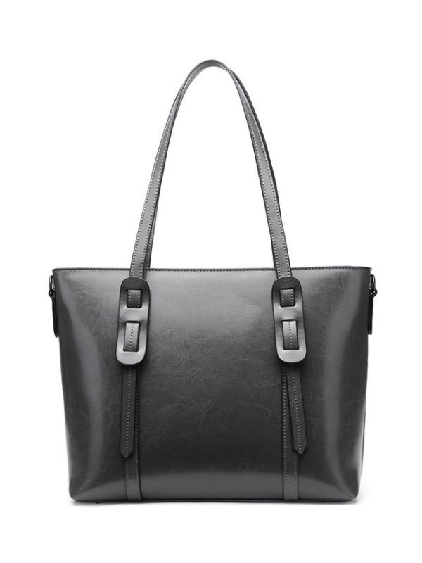 Classic Hot Sale Genuine Leather Cowhide Tote Shoulder Bag-Gray