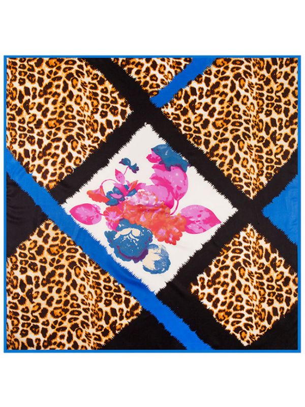 Leopard Flowers and Plants Pattern-43dd4 Silk & Polyester Scarf Kerchief