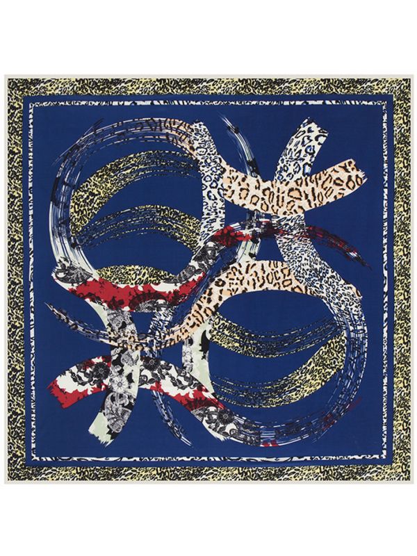 Geometry Arc Leopard Hit Color-43dd4-1 Twill Silk & Polyester 100*100 Scarf Kerchief