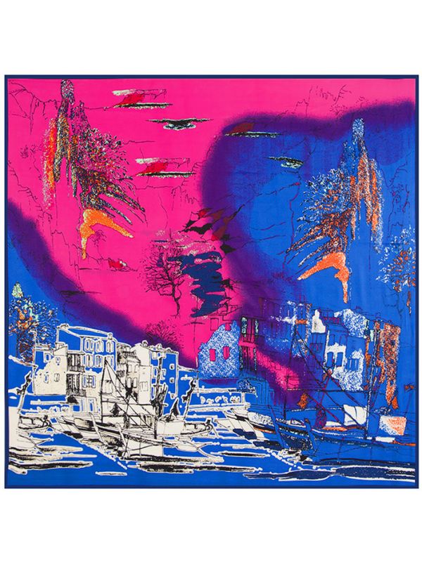 City Night Sky Ships-43dd114 Twill Silk & Polyester 100*100 Scarf Kerchief