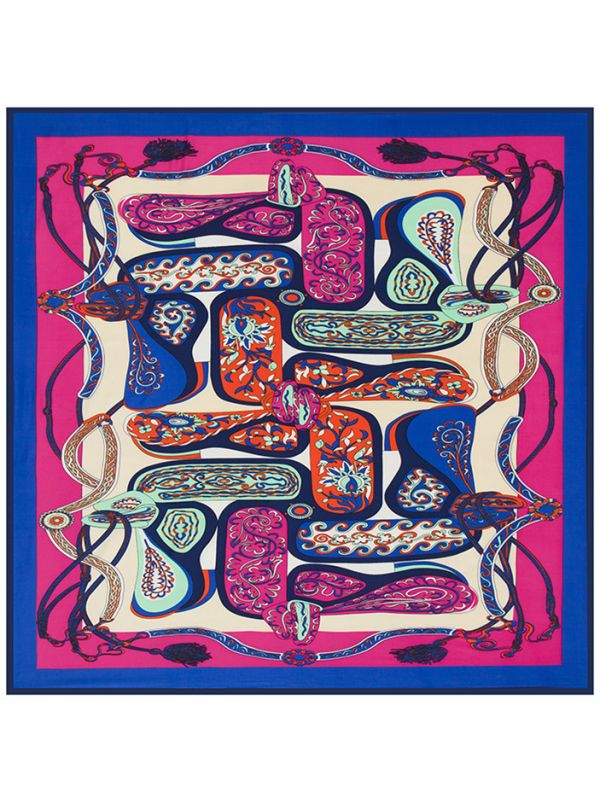 Big Cashew Tassels Pattern-43dd124 Silk & Polyester 100*100 Scarf Kerchief