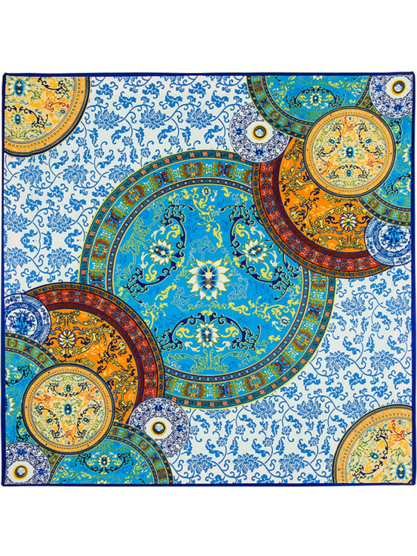 Blue and White Porcelain-0504 Twill Silk & Polyester 100*100 Scarf Kerchief