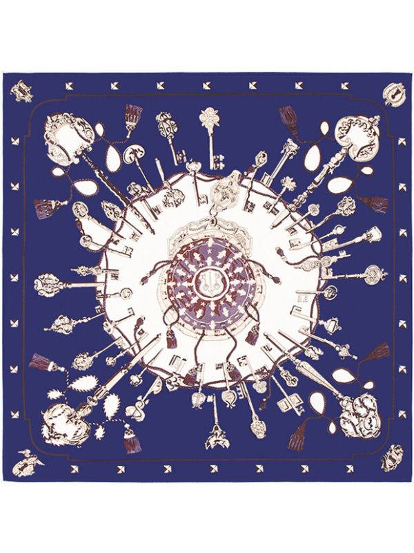 Key Hook Flower-0574 Twill Silk & Polyester 100*100 Scarf Kerchief