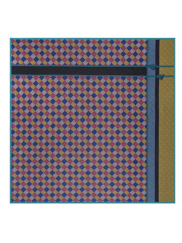 Lattice Mosaic Tassels-fsdf34 Silk & Polyester 100*100 Scarf Kerchief