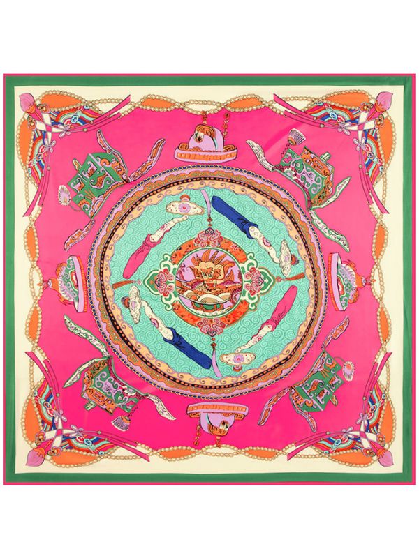 Chinese Style Element Wishful Dragon-fsd4-1 Twill Silk & Polyester 130*130 Scarf Kerchief