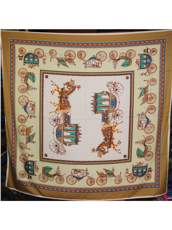 Classic Carriage Chain-0034 Twill Silk & Polyester 130*130 Scarf Kerchief