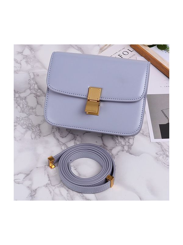 Nappa BOX Genuine Leather Simple Solid Color Shoulder Bag Cross Body Bag Flap Bag-Azure-Large-sized