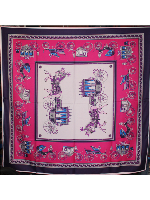 Classic Carriage Chain-0035 Twill Silk & Polyester 130*130 Scarf Kerchief