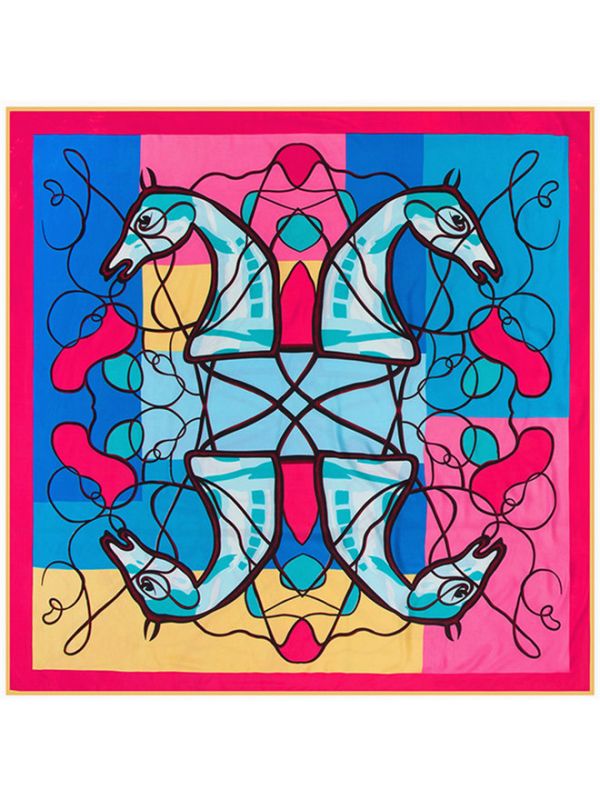 Whiplash Horse Pattern-06235 Twill Silk & Polyester 130*130 Scarf Kerchief