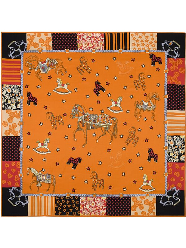 Cartoon Merry-Go-Round Pattern-0625 Twill Silk & Polyester 130*130 Scarf Kerchief