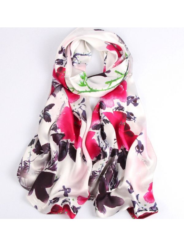 Ink Flowers Silk Charmeuse Fabric Digital Painting Scarves Shawls 180*55cm