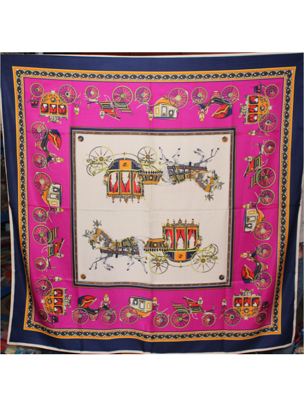 Classic Carriage Chain-0036 Twill Silk & Polyester 130*130 Scarf Kerchief